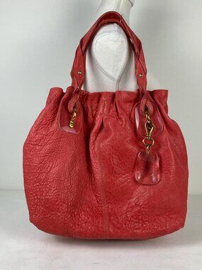 Donna Karan RARE Pink Red Leather Tote with Gold Hardware - Stylish & Durable!